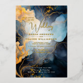 Atemberaubendes Indigo Blau und Gold Abstrakt Folieneinladung (Vorderseite)