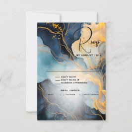 Atemberaubendes Indigo Blau und Gold Abstrakt RSVP Karte