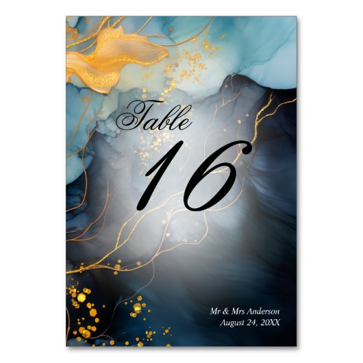 Atemberaubendes Indigo Blau und Gold Abstrakt Tischnummer (Vorderseite)