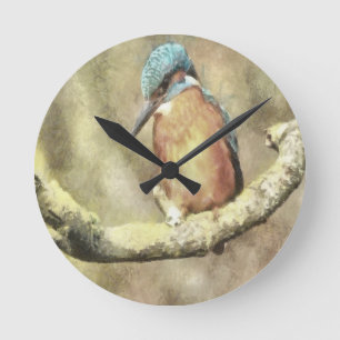 Atemberaubendes Kingfisher in Wasserfarbe Runde Wanduhr