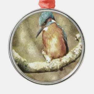 Atemberaubendes Kingfisher in Wasserfarbe Silbernes Ornament