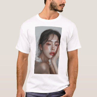 Atemberaubendes koreanisches Gesichtsmodell mit Ma T-Shirt