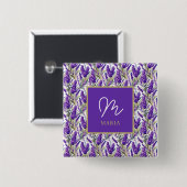 Atemberaubendes Lila Lavendermuster Monogrammiert Button (Vorne & Hinten)