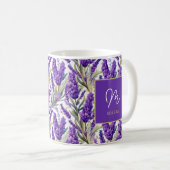 Atemberaubendes Lila Lavendermuster Monogrammiert Kaffeetasse (VorderseiteRechts)