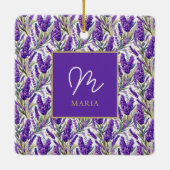 Atemberaubendes Lila Lavendermuster Monogrammiert Keramikornament (Rückseite)