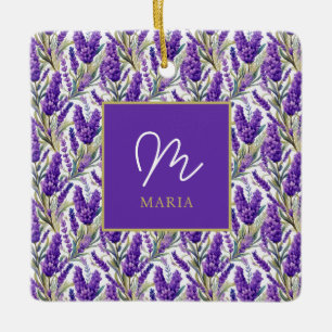 Atemberaubendes Lila Lavendermuster Monogrammiert Keramikornament