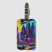 Atemberaubendes Mosaikglas Neon Cyberpunk Stadt Gepäckanhänger (Vorderseite Vertikal)