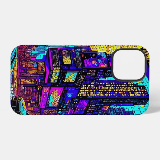 Atemberaubendes Mosaikglas Neon Cyberpunk Stadt iPhone Hülle (Rückseite (Horizontal))