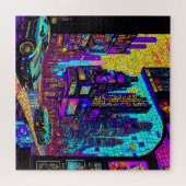 Atemberaubendes Mosaikglas Neon Cyberpunk Stadt Puzzle (Horizontal)