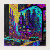 Atemberaubendes Mosaikglas Neon Cyberpunk Stadt Puzzle (Vertikal)