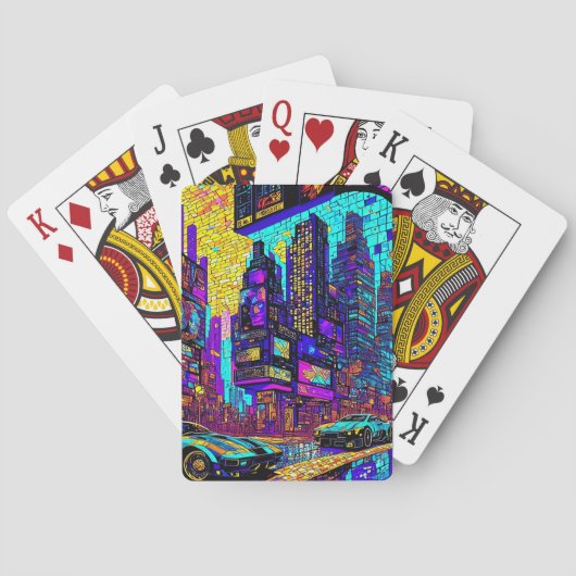 Atemberaubendes Mosaikglas Neon Cyberpunk Stadt Spielkarten (Rückseite)