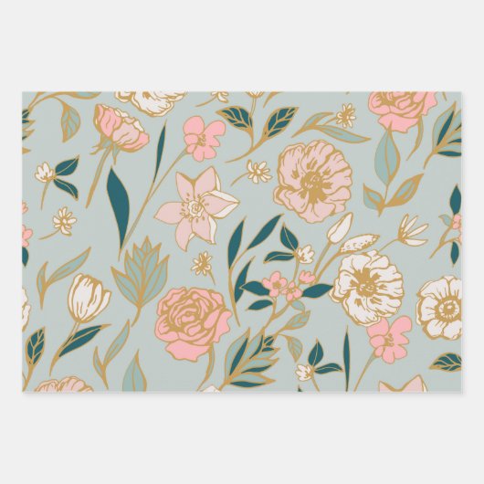 Atemberaubendes Muster für die blaurosa Blume Geschenkpapier Set (Vorderseite 2)