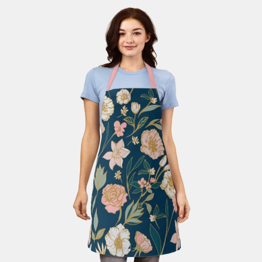 Atemberaubendes Muster für die blaurosa Blume Schürze (Getragen)