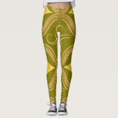 Atemberaubendes Olive Green Swirt Muster Leggings (Vorderseite)