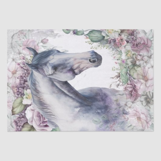 Atemberaubendes Pferd Graue Flora Seidenpapier (Vorderseite)