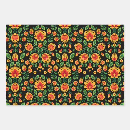 💛 🧡 ❤️ Atemberaubendes polnisches Folk Wycinanki Geschenkpapier Set (Vorderseite)