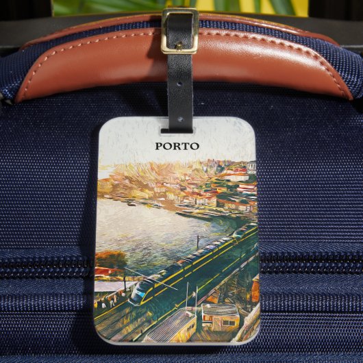 Atemberaubendes Porto Portugal Ölgemälde Gepäckanhänger (Vorderseite Insitu 2)
