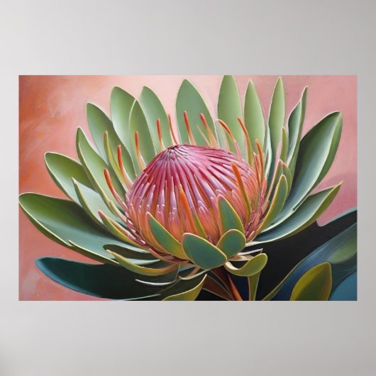 Atemberaubendes Protea Gemälde Lebhafte Blüte Poster (Vorne)
