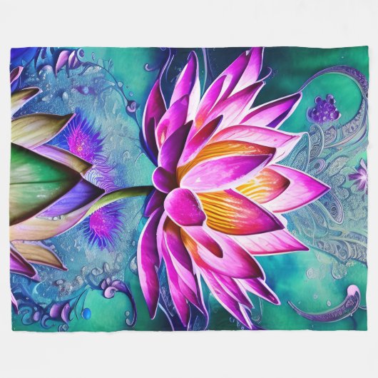 Atemberaubendes rosa Lotus Blume Portrait Fleecedecke (Vorderseite (Horizontal))