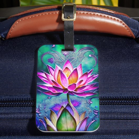 Atemberaubendes rosa Lotus Blume Portrait Gepäckanhänger (Vorderseite Insitu 2)