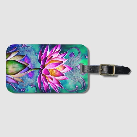 Atemberaubendes rosa Lotus Blume Portrait Gepäckanhänger (Vorderseite (Horizontal))