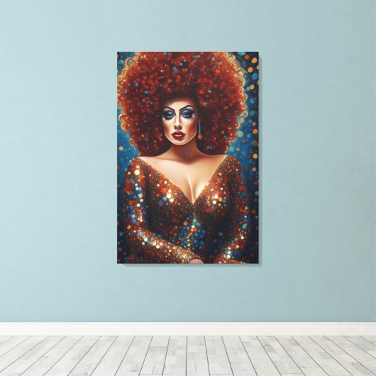 Atemberaubendes Rotes Bombshell Drag Queen Portrai Leinwanddruck (Insitu (Holzboden))