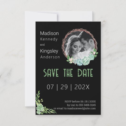 Atemberaubendes schwarzes Eukalyptus-Fab-Save the  Save The Date (Vorderseite)