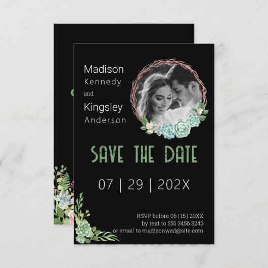 Atemberaubendes schwarzes Eukalyptus-Fab-Save the  Save The Date (Vorne/Hinten)