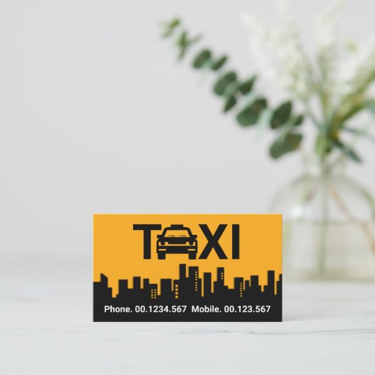 Atemberaubendes Taxi Gebäude Silhouette Visitenkarte (Stehend Vorderseite)