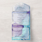 Atemberaubendes Violet Aqua Abstrakt Tinte All In One Einladung (Innen Boden)