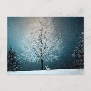 Atemberbender Winterbaum - komplett mit Kaninchen! Postkarte