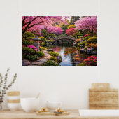 Atembergütiger japanischer Garten & Koi-Teich Poster (Küche)