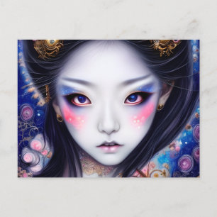 Atembermabendes japanisches Mädchen in gothischer Postkarte