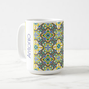 💛💙💚Atembernde blaue und gelbe Azulejos Kaffeetasse