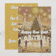 atembernde goldene Silvester-Grußkarte mit Glitter