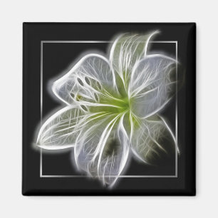 Atembernde weiße Lilien-Fraktal-Kunst Schwarz Magnet