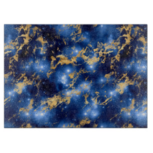 Atemberndes Blau, Weiß und Gold Marmor Galaxy Schneidebrett