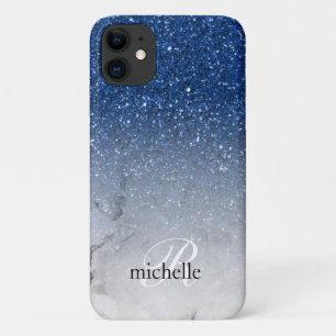 Atemberndes blaues Glitter-Ombre-Marmor-Monogramm Case-Mate iPhone Hülle
