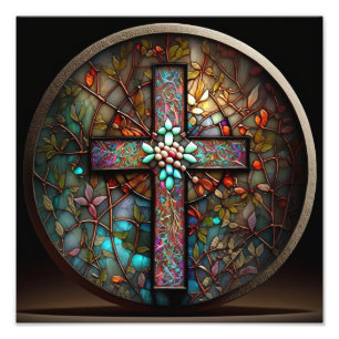Atemberndes Glasfensterkreuz Fotodruck