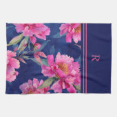 Atemberndes rosa florales Aufblühen monogrammiert Geschirrtuch (Horizontal)