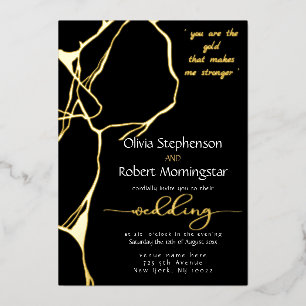 Atemberndes Schwarz und Gold Kintsugi Folieneinladung