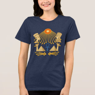 Aten-Sonnenscheibe – Ankh, Horus & Nefertiti Tri-Blend Shirt