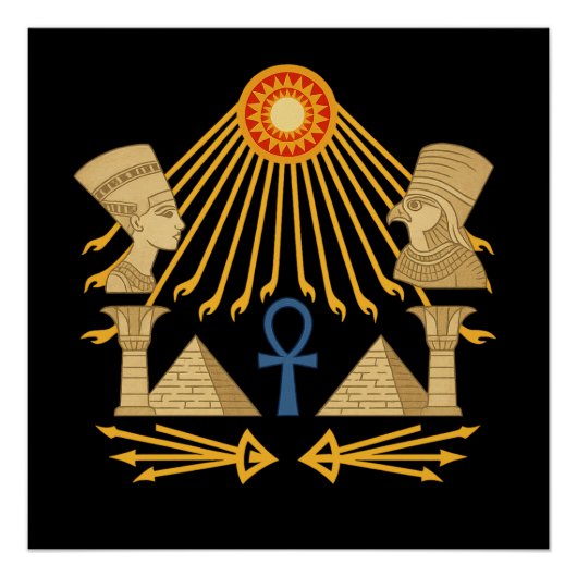 Aten Sun Disc – Ankh, Horus & Nefertiti Poster (Vorderseite)