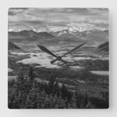 Athabasca Lookout, monochrome Landschaftsfotografi Quadratische Wanduhr (Vorderseite)