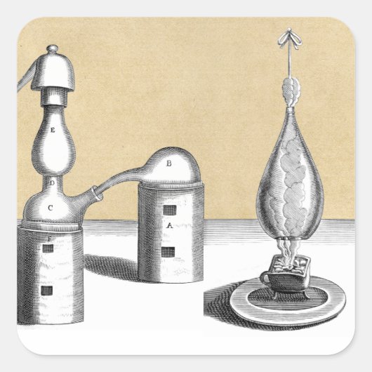 Athanor Alchemy Furnace und Alembic Flask Quadratischer Aufkleber (Vorderseite)