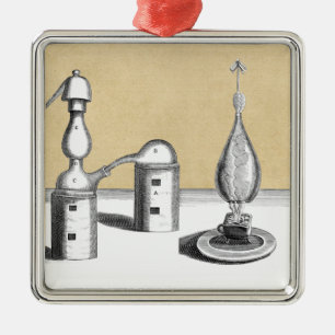 Athanor Alchimie-Ofen und Destillierkolben-Flasche Ornament Aus Metall