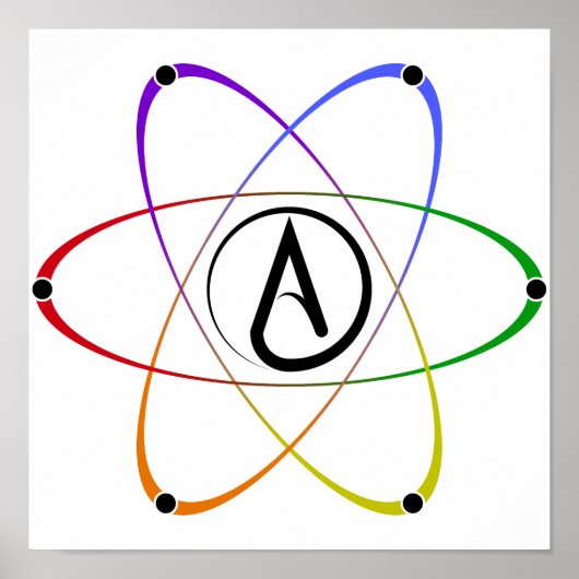 Atheist Atom Symbol Rainbow Black Poster (Vorne)