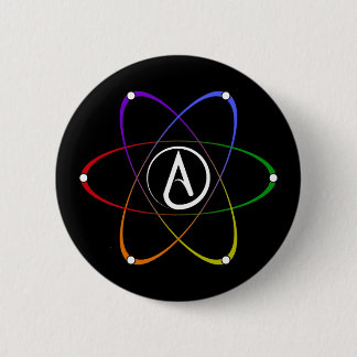 Atheist Atom Symbol Rainbow White Button