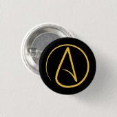 Atheist-Symbol: gelb auf schwarz Button (Vorne & Hinten)