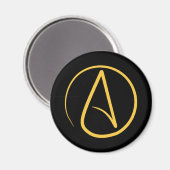 Atheist-Symbol: gelb auf schwarz Magnet (Vorderseite/Rückseite)